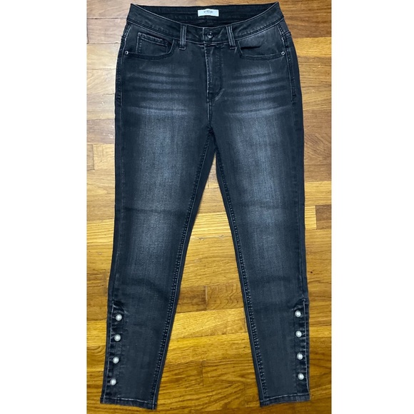KENSIE Ankle Crop Pearl Accent High Rise Denim Jeans in Black - Picture 10 of 11
